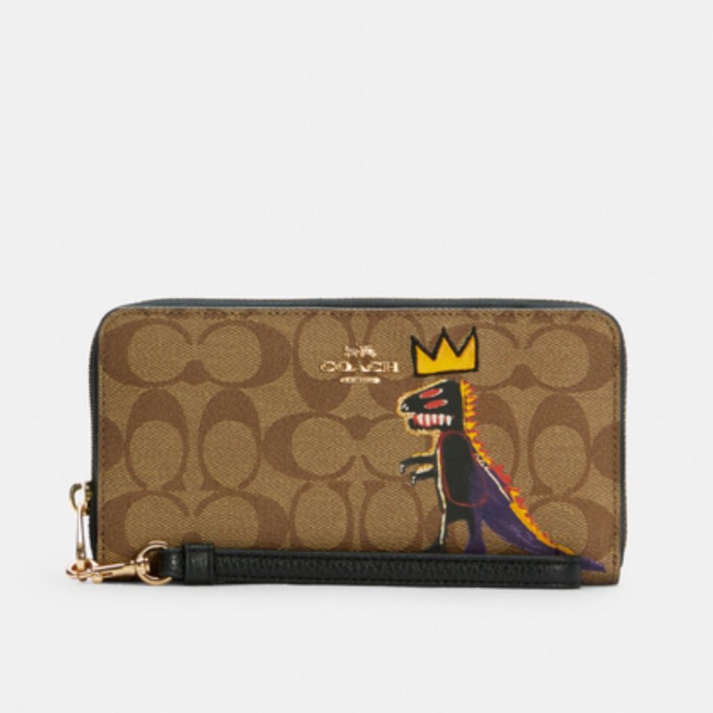 Coach X Jean Michel Basquiat Long Zip Around Wallet In Signature Canvas